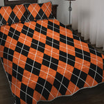Orange And Black Argyle Print Quilt Bed Set