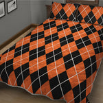 Orange And Black Argyle Print Quilt Bed Set
