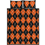 Orange And Black Argyle Print Quilt Bed Set