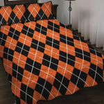 Orange And Black Argyle Print Quilt Bed Set