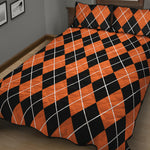 Orange And Black Argyle Print Quilt Bed Set
