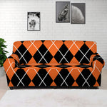 Orange And Black Argyle Print Sofa Cover