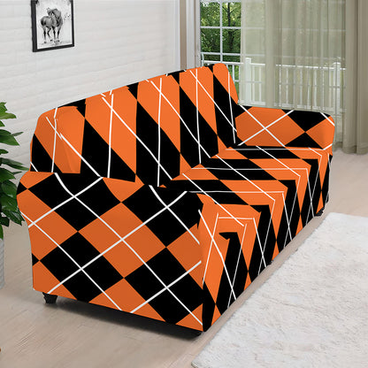 Orange And Black Argyle Print Sofa Cover