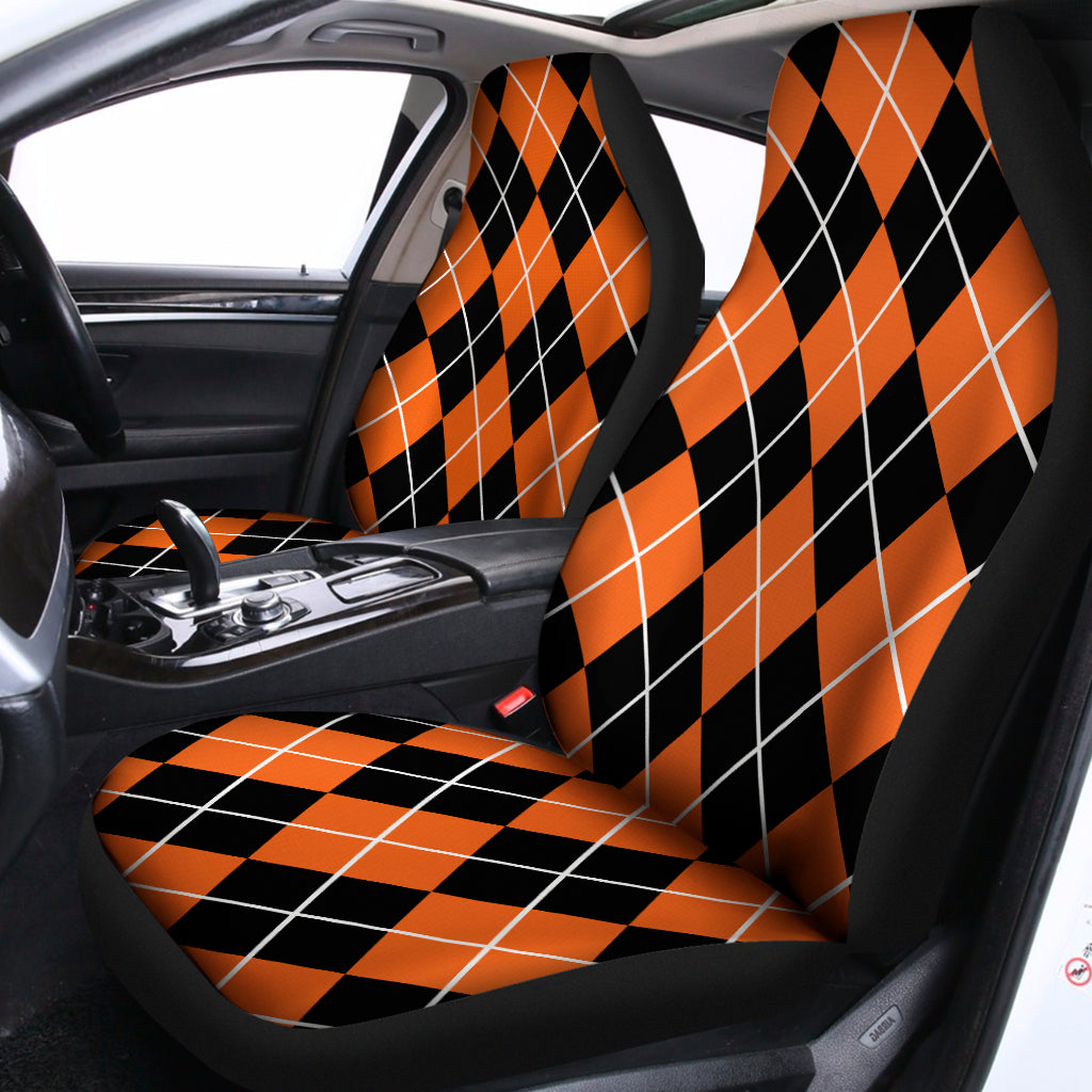 Orange And Black Argyle Print Universal Fit Car Seat Covers