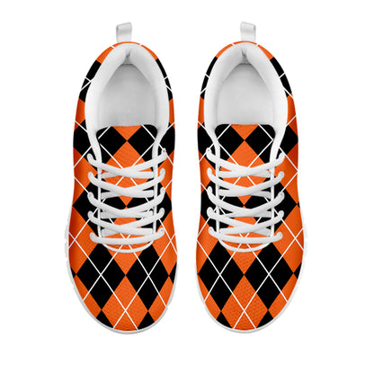 Orange And Black Argyle Print White Sneakers