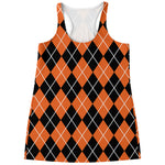 Orange And Black Argyle Print Women's Racerback Tank Top