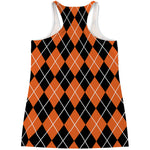 Orange And Black Argyle Print Women's Racerback Tank Top