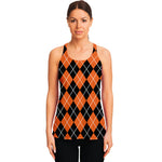 Orange And Black Argyle Print Women's Racerback Tank Top