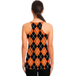 Orange And Black Argyle Print Women's Racerback Tank Top