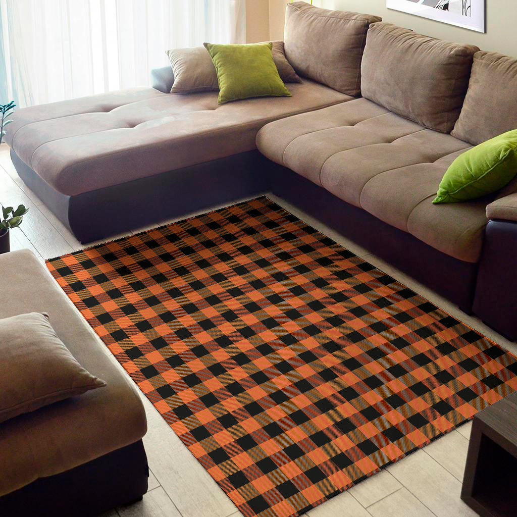 Orange And Black Buffalo Check Print Area Rug