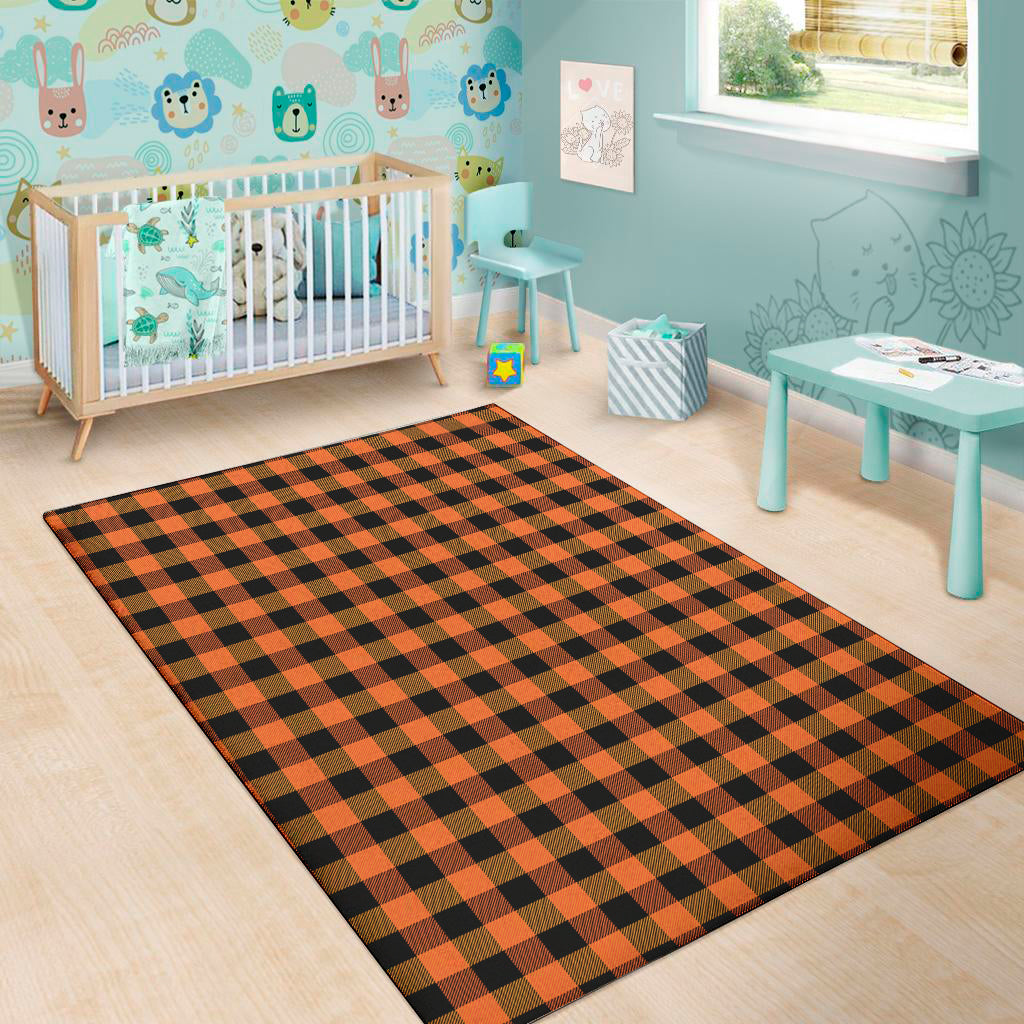 Orange And Black Buffalo Check Print Area Rug