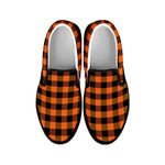 Orange And Black Buffalo Check Print Black Slip On Shoes