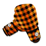 Orange And Black Buffalo Check Print Boxing Gloves