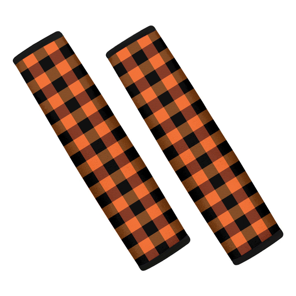 Orange And Black Buffalo Check Print Car Seat Belt Covers