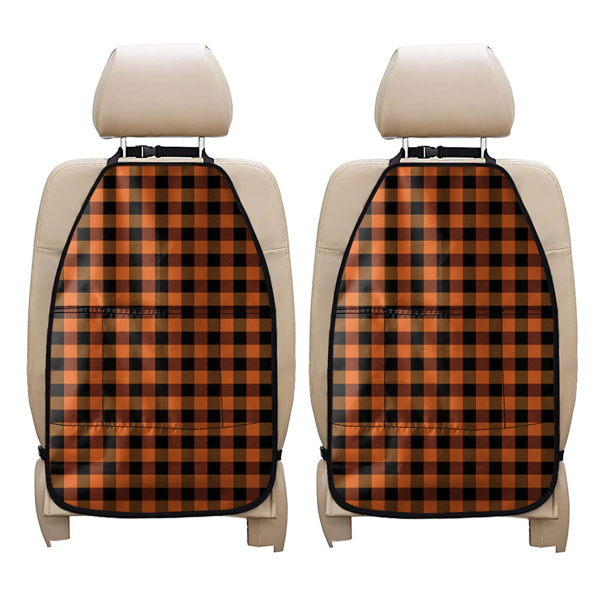 Orange And Black Buffalo Check Print Car Seat Organizers