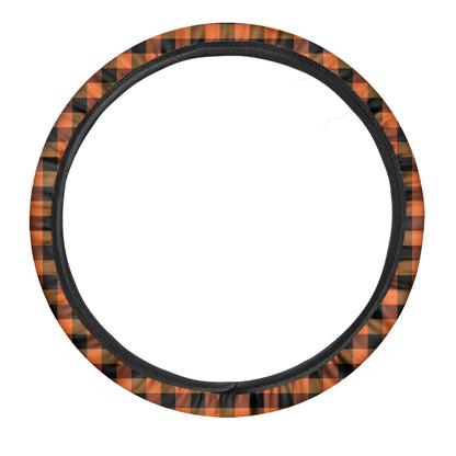Orange And Black Buffalo Check Print Car Steering Wheel Cover