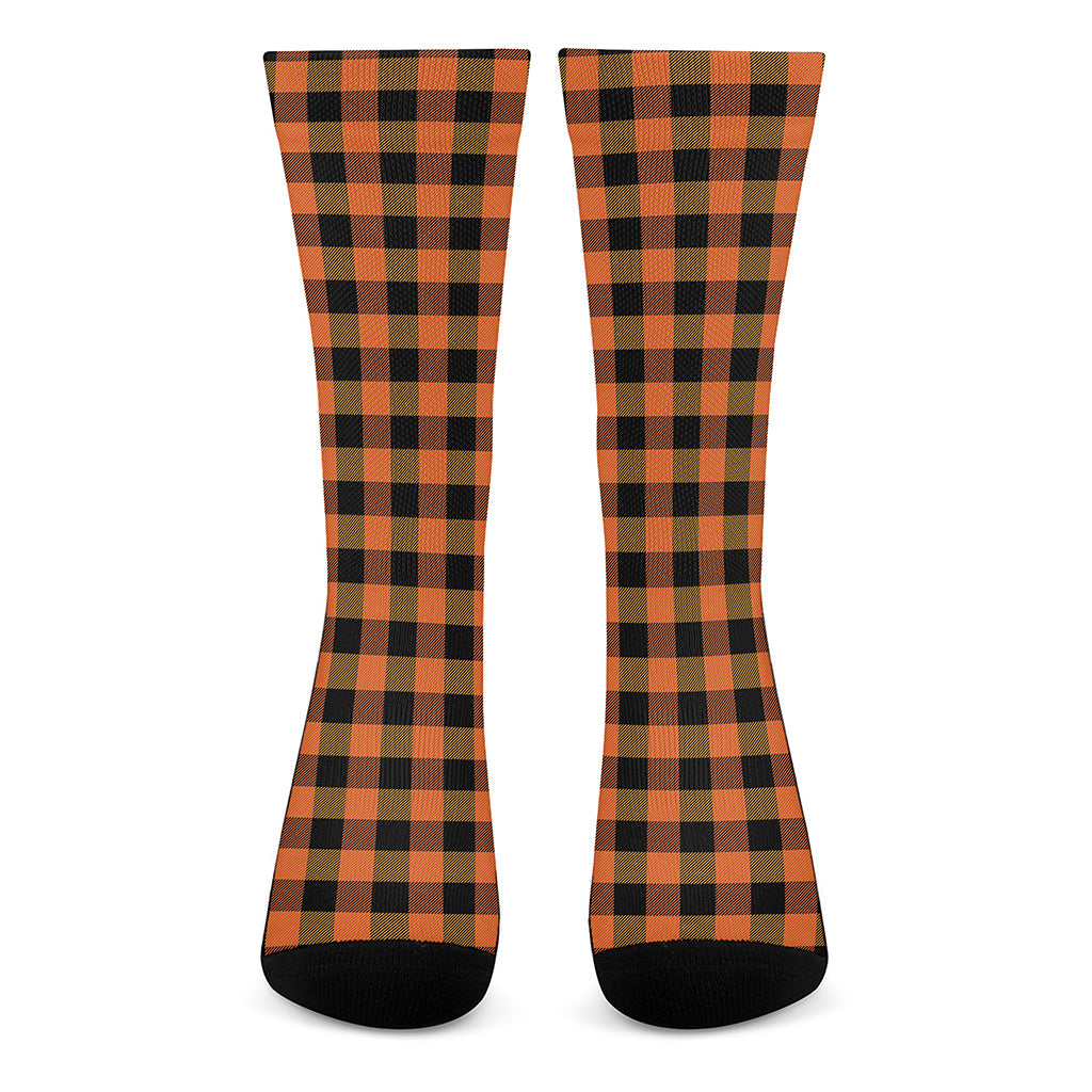 Orange And Black Buffalo Check Print Crew Socks