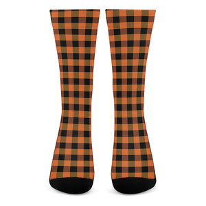 Orange And Black Buffalo Check Print Crew Socks