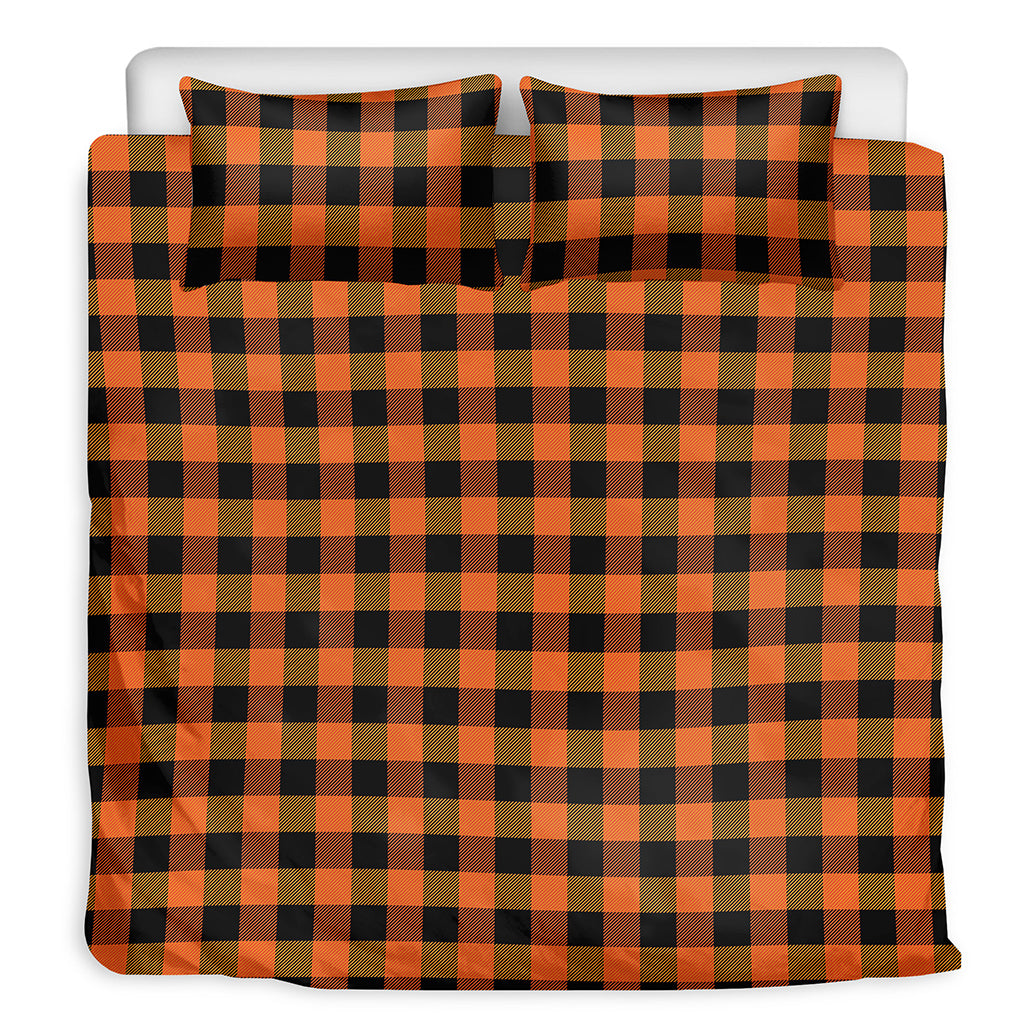Orange And Black Buffalo Check Print Duvet Cover Bedding Set