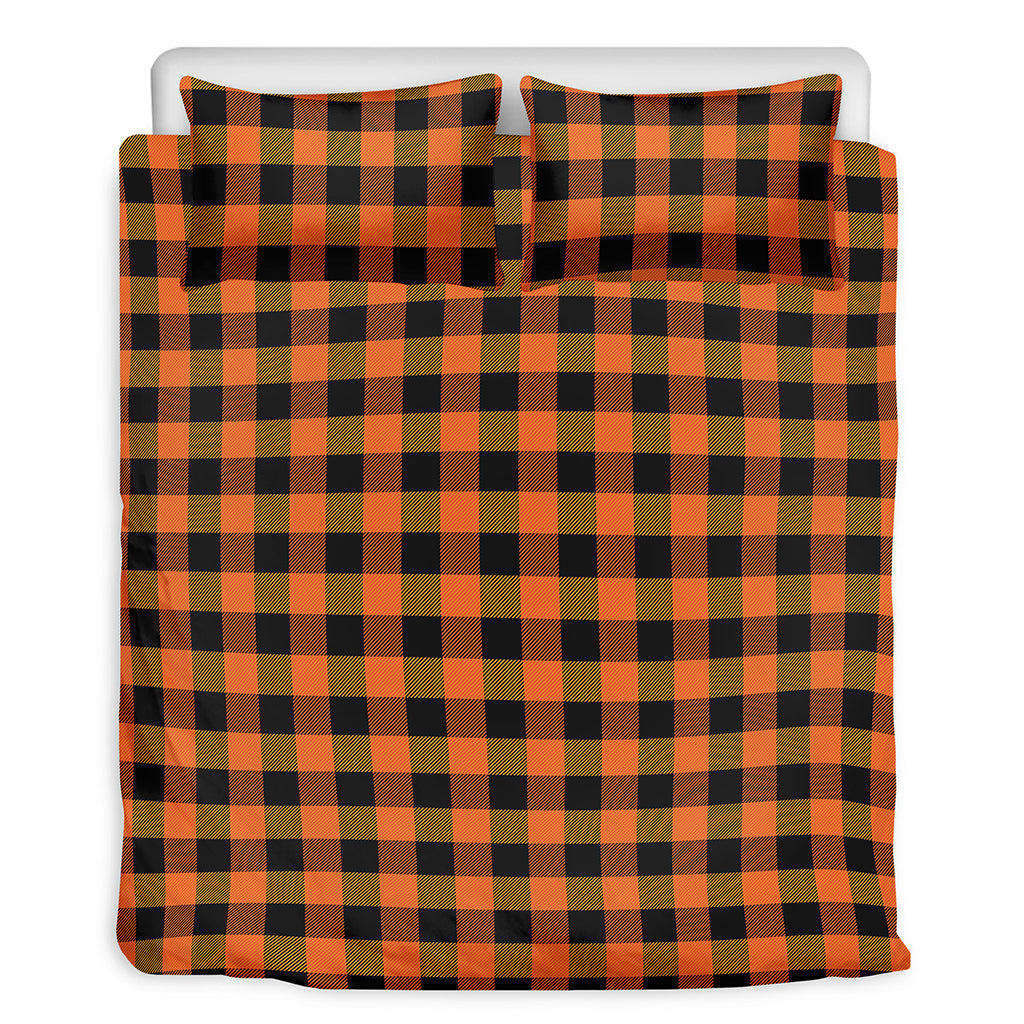 Orange And Black Buffalo Check Print Duvet Cover Bedding Set