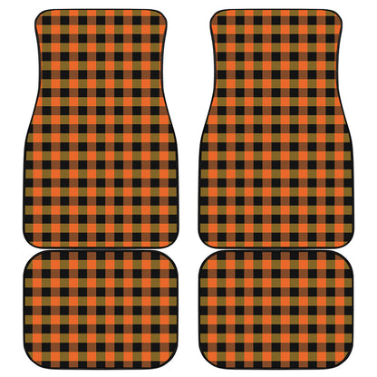 Orange And Black Buffalo Check Print Front and Back Car Floor Mats