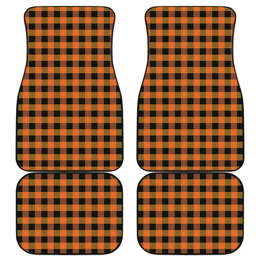 Orange And Black Buffalo Check Print Front and Back Car Floor Mats