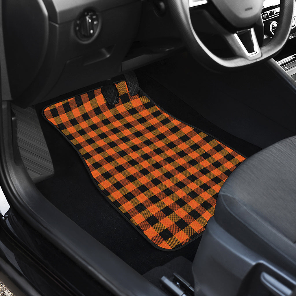 Orange And Black Buffalo Check Print Front and Back Car Floor Mats