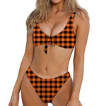 Orange And Black Buffalo Check Print Front Bow Tie Bikini