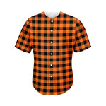 Orange And Black Buffalo Check Print Men's Baseball Jersey