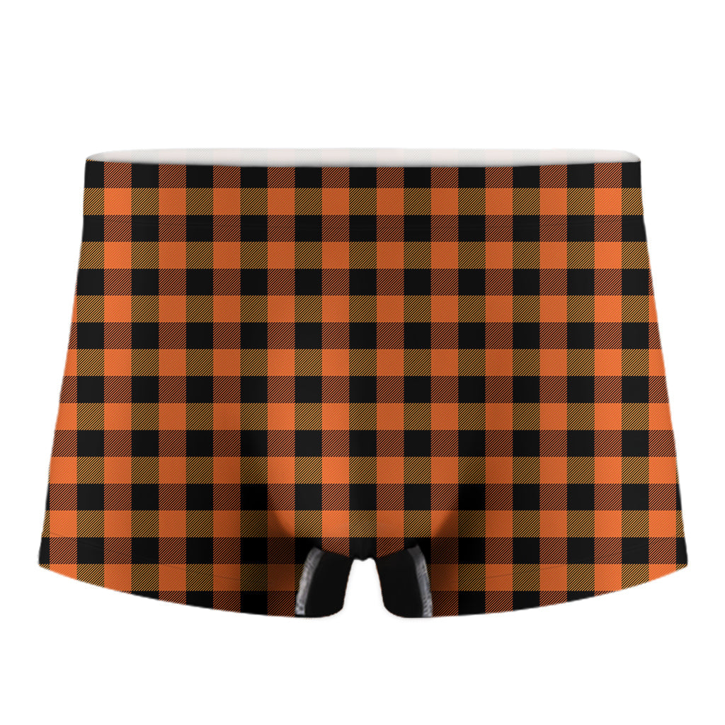 Orange And Black Buffalo Check Print Men's Boxer Briefs