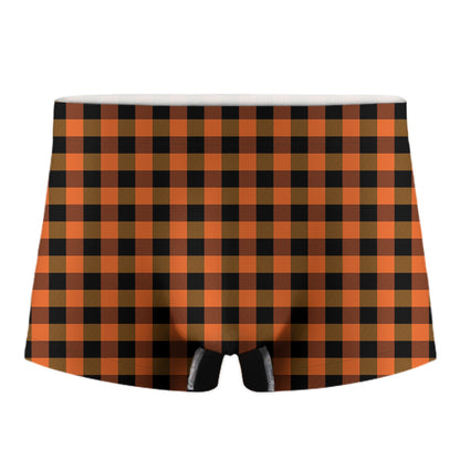Orange And Black Buffalo Check Print Men's Boxer Briefs