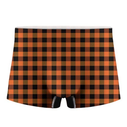 Orange And Black Buffalo Check Print Men's Boxer Briefs