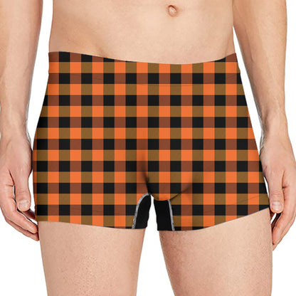 Orange And Black Buffalo Check Print Men's Boxer Briefs