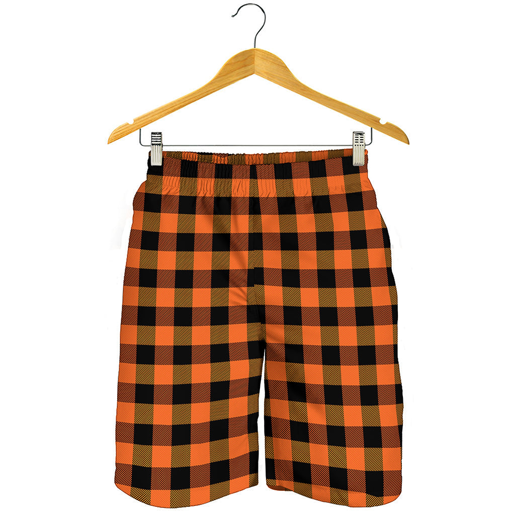 Orange And Black Buffalo Check Print Men's Shorts