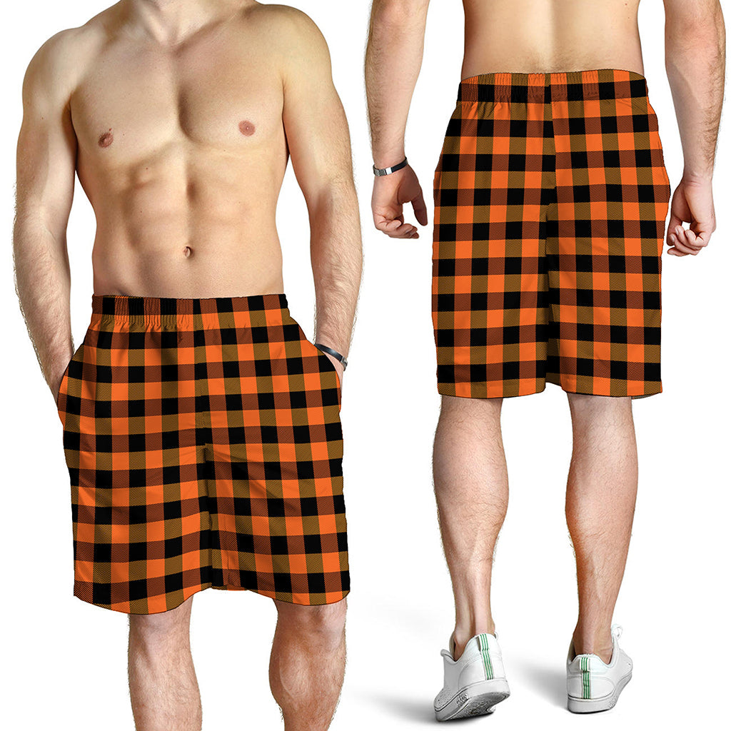 Orange And Black Buffalo Check Print Men's Shorts