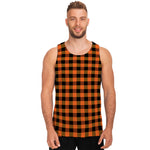 Orange And Black Buffalo Check Print Men's Tank Top