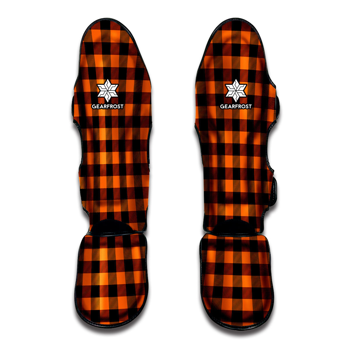 Orange And Black Buffalo Check Print Muay Thai Shin Guard
