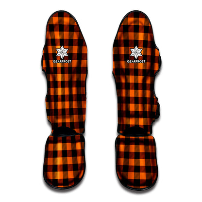 Orange And Black Buffalo Check Print Muay Thai Shin Guard