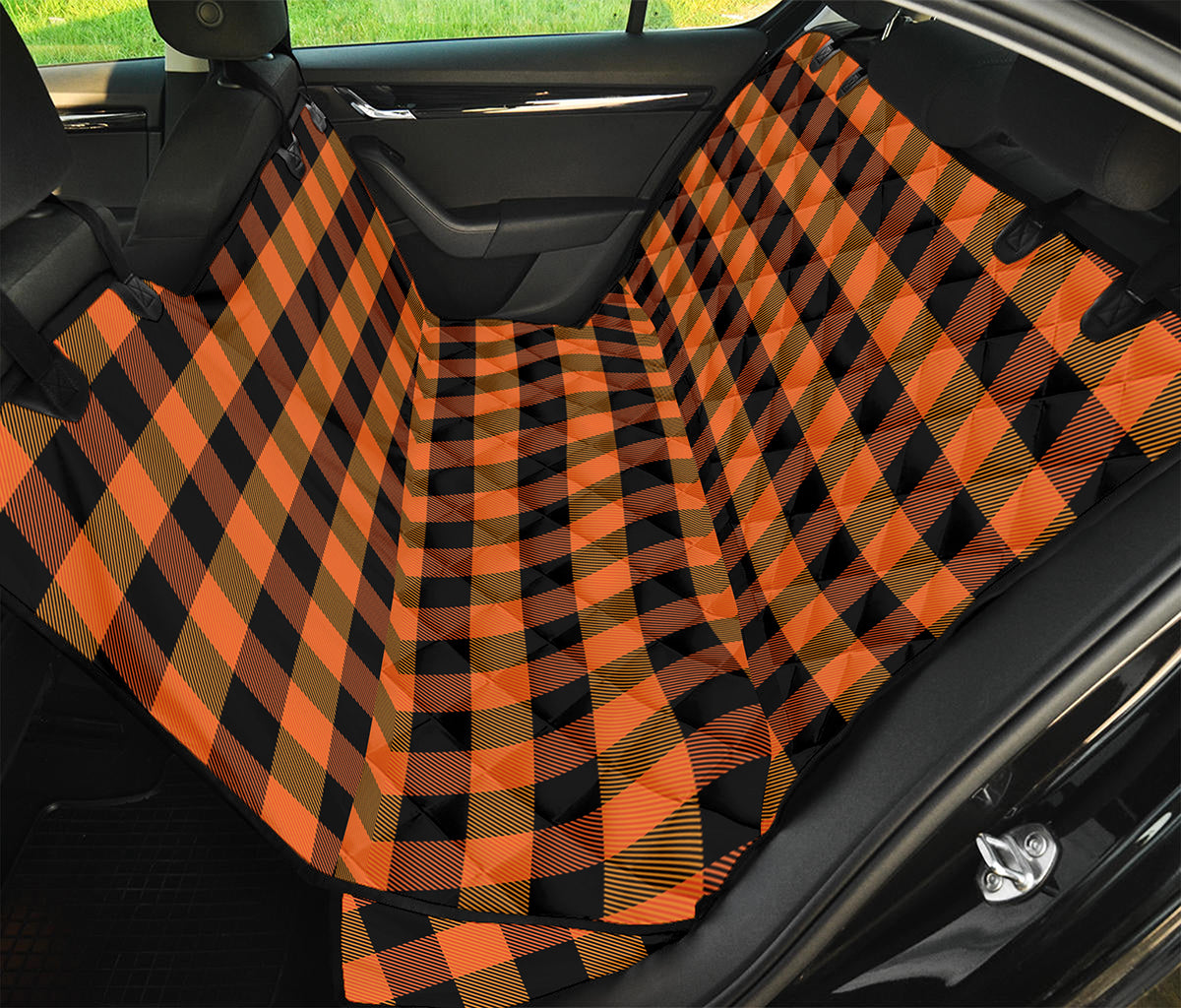 Orange And Black Buffalo Check Print Pet Car Back Seat Cover