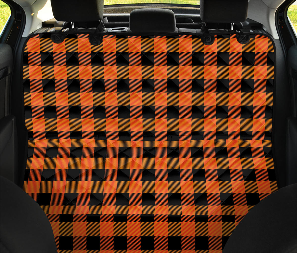 Orange And Black Buffalo Check Print Pet Car Back Seat Cover