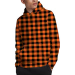 Orange And Black Buffalo Check Print Pullover Hoodie