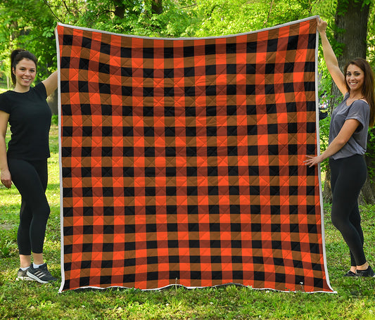Orange And Black Buffalo Check Print Quilt