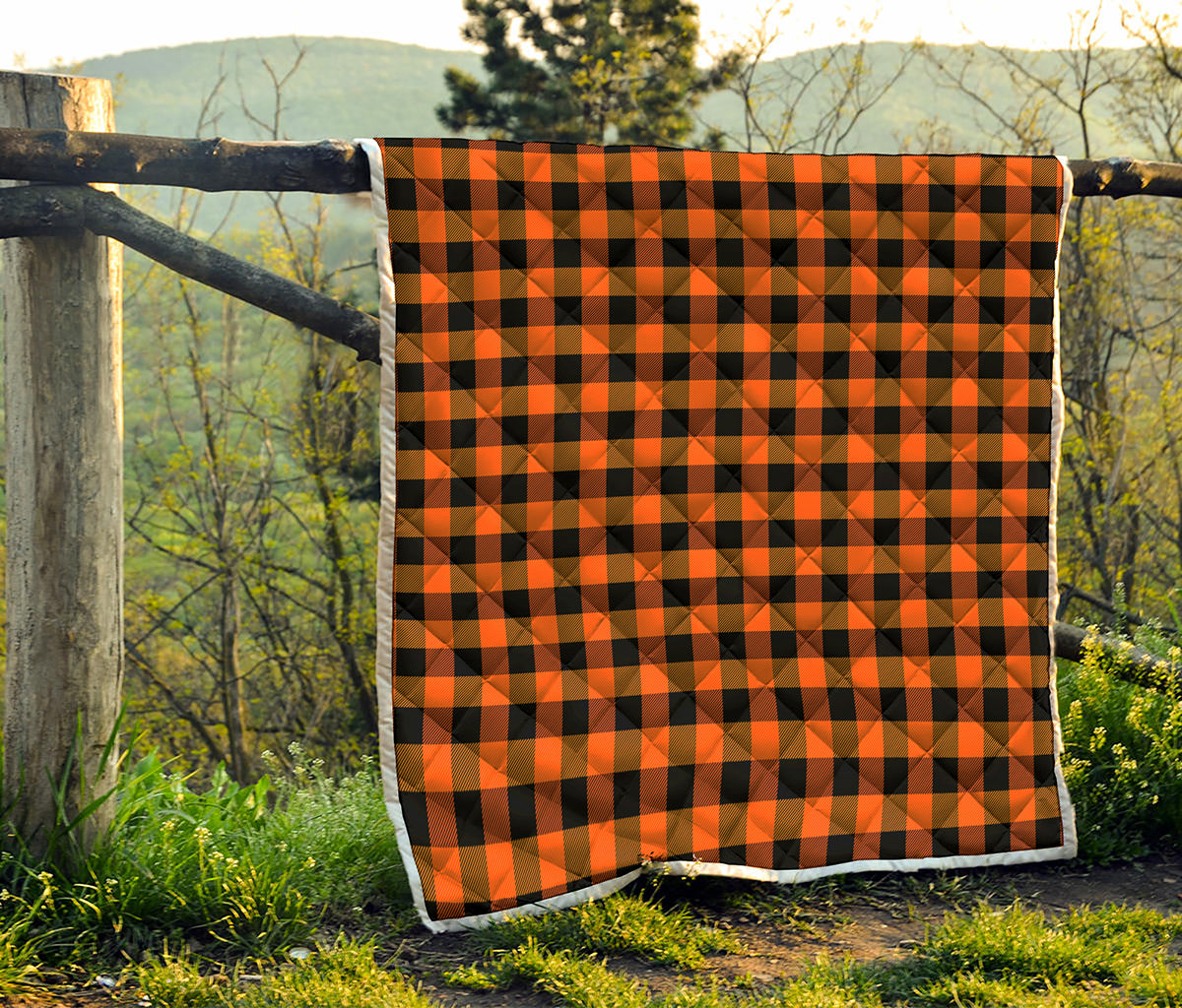 Orange And Black Buffalo Check Print Quilt