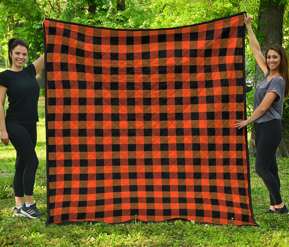 Orange And Black Buffalo Check Print Quilt