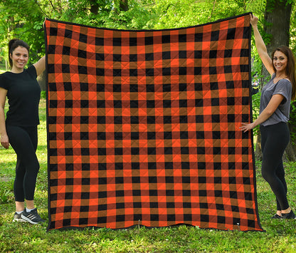 Orange And Black Buffalo Check Print Quilt
