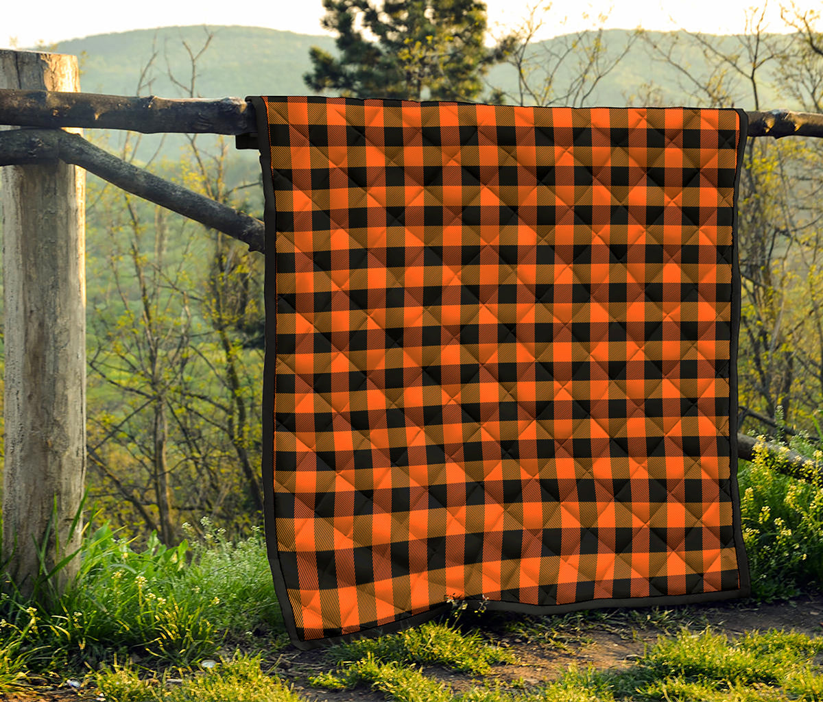 Orange And Black Buffalo Check Print Quilt