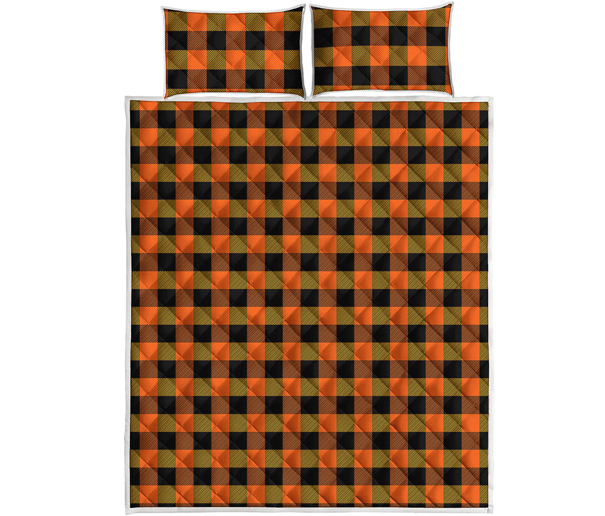 Orange And Black Buffalo Check Print Quilt Bed Set