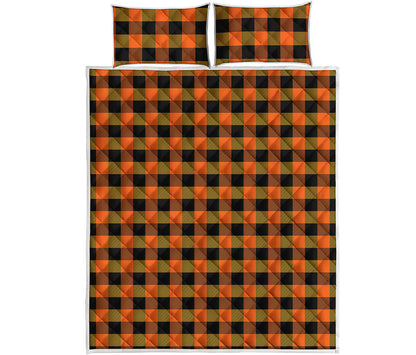 Orange And Black Buffalo Check Print Quilt Bed Set