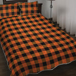 Orange And Black Buffalo Check Print Quilt Bed Set