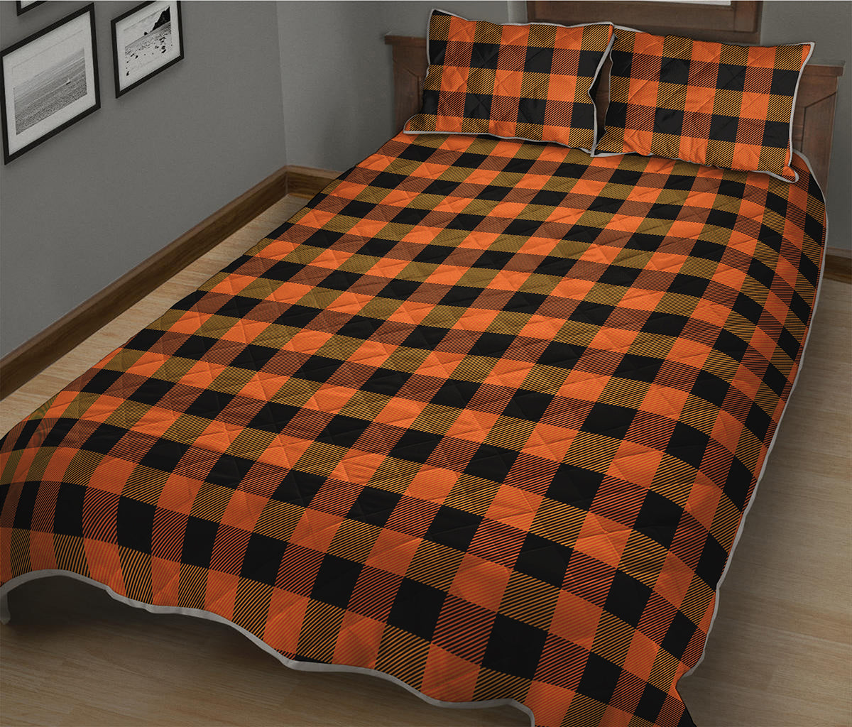 Orange And Black Buffalo Check Print Quilt Bed Set